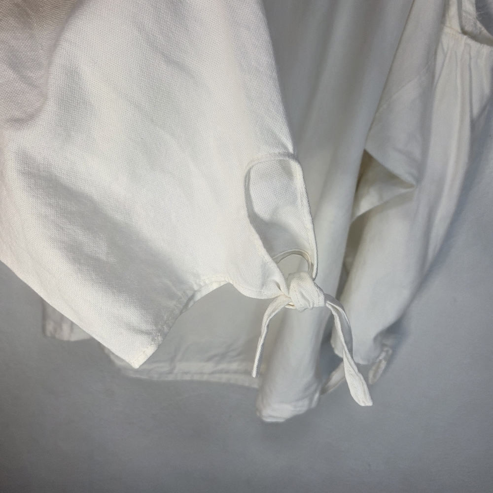 Madewell Top Blouse XS Women's Indigo Cold Shoulder 3/4 Sleeve White 100% Cotton - Picture 5 of 15